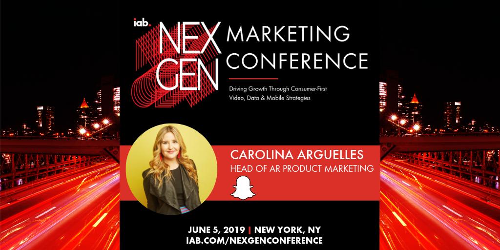 iab's tweet image. Carolina Arguelles @cvarguelles, @Snap will share her thoughts on emerging ad formats with @Broadsign, @IBM, @InitiativeWW at the first @iab NexGen Marketing Conference next week in NYC. Save your seat today: bit.ly/IABNexGen #IABNexGen