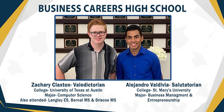 NISD's tweet photo. #ThisIsNorthside- Our next βVal & Salβ of the day are the 2019 Valedictorian and Salutatorian from @nisdbchs! #NISDGrad π https://t.co/Wv8vBq47Ip