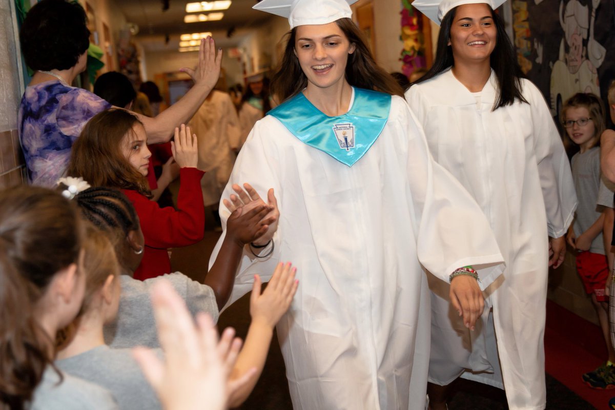 UAwilmington's tweet photo. Keeping with tradition, our senior class walked through the Lower School on their last official day before Baccaleaureate and Graduation this weekend. The Lower School students sang the Ursuline Alma Mater, shared hugs, and high-fives for a heartfelt sendoff! #uaclassof2019 https://t.co/aeZzw6i3D8
