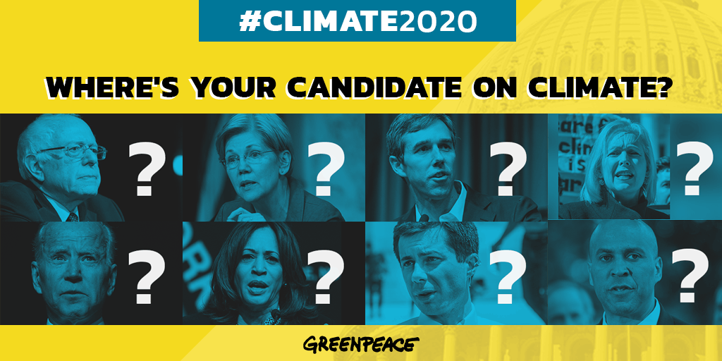 greenpeaceusa's tweet photo. Who's your favorite presidential candidate? Do you know where they stand on climate? 

Check out our #2020Climate Scorecard to find out!  👉 https://t.co/lDZyZN3vPa https://t.co/50twu594G2