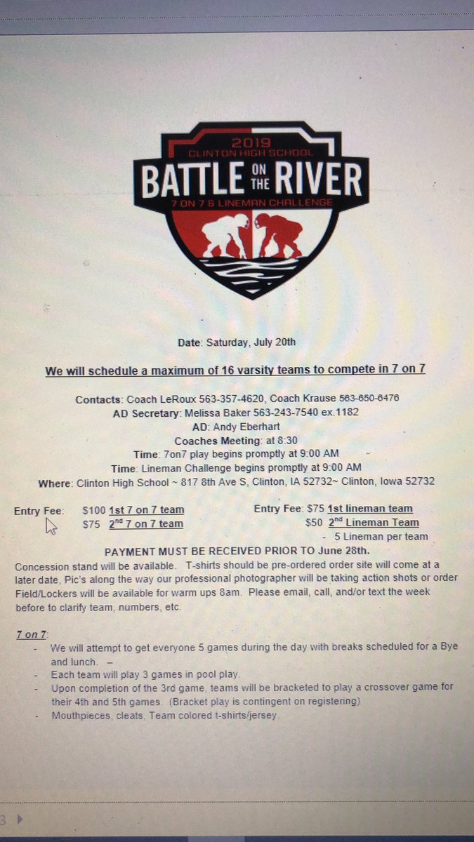 LerouxCoach's tweet photo. As the school year is coming to a close and your still looking for something for your team to do, consider joining the River Kings and the team’s that have already committed to this year’s Battle On The River. https://t.co/8VqLvpkKx3