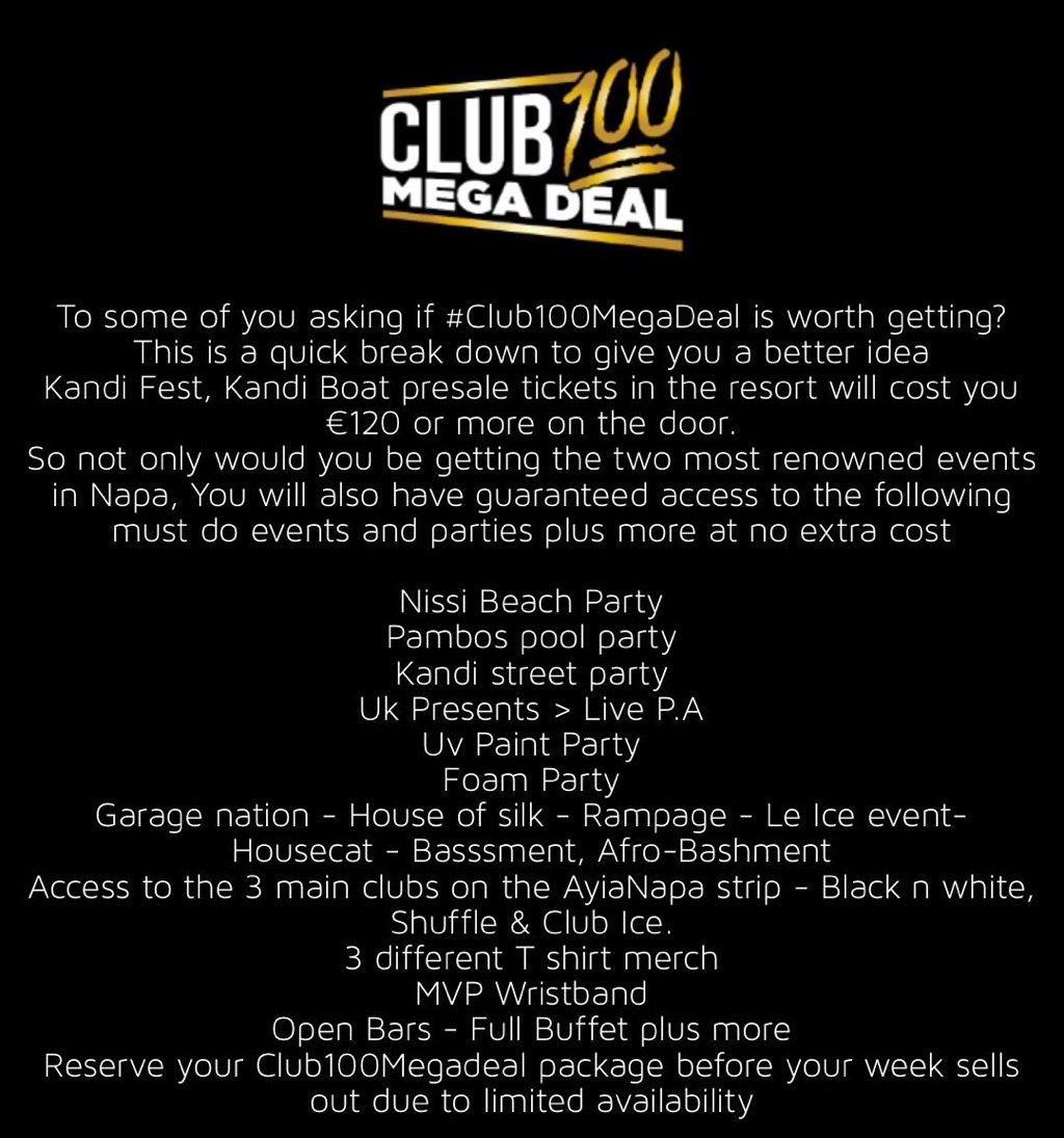 This is why you should get the Club100MegaDeal packages asap.

Club100AyiaNapa.eventbrite.co.uk