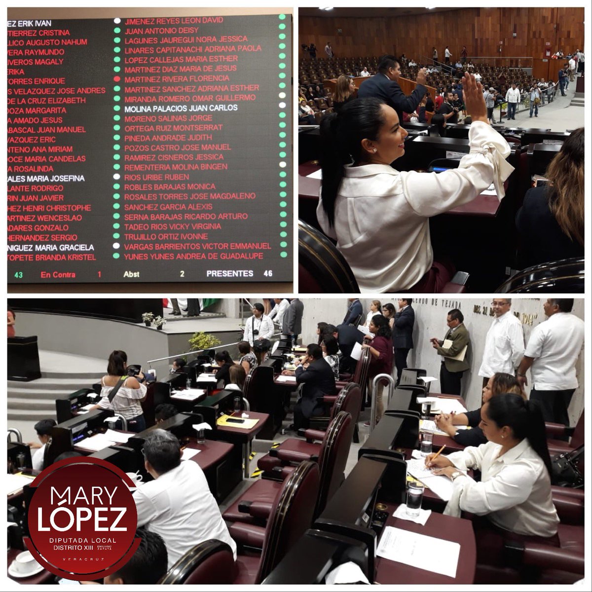 DipMaryLopezC's tweet photo. Ayer con 43 votos a favor, las y los diputados de la #LXVLegislatura aprobamos el Plan Veracruzano de Desarrollo 2019-2024 propuesto por el Gobernador @CuitlahuacGJ para el bienestar de las y los veracruzanos. https://t.co/I4JdlIfZJy