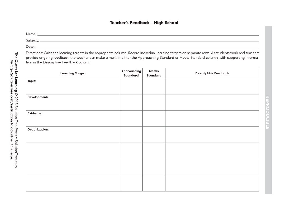 SolutionTree's tweet photo. Feedback forms for learning targets! Download blank templates for elementary, middle, & high school: https://t.co/XMxbddhUIE #Quest4Learning https://t.co/jFXNtOjmRA