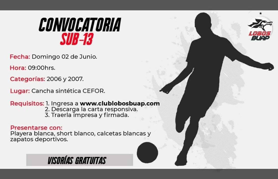 LobosBuapMX's tweet photo. 🚨¡Atención manada!🚨
Recuerda que este domingo tenemos visorias para #Sub13. 💪🐺

Revisa la convocatoria aquí. 👇🤓

#UnLoboNuncaAúllaSolo https://t.co/1qmFWfSzZX