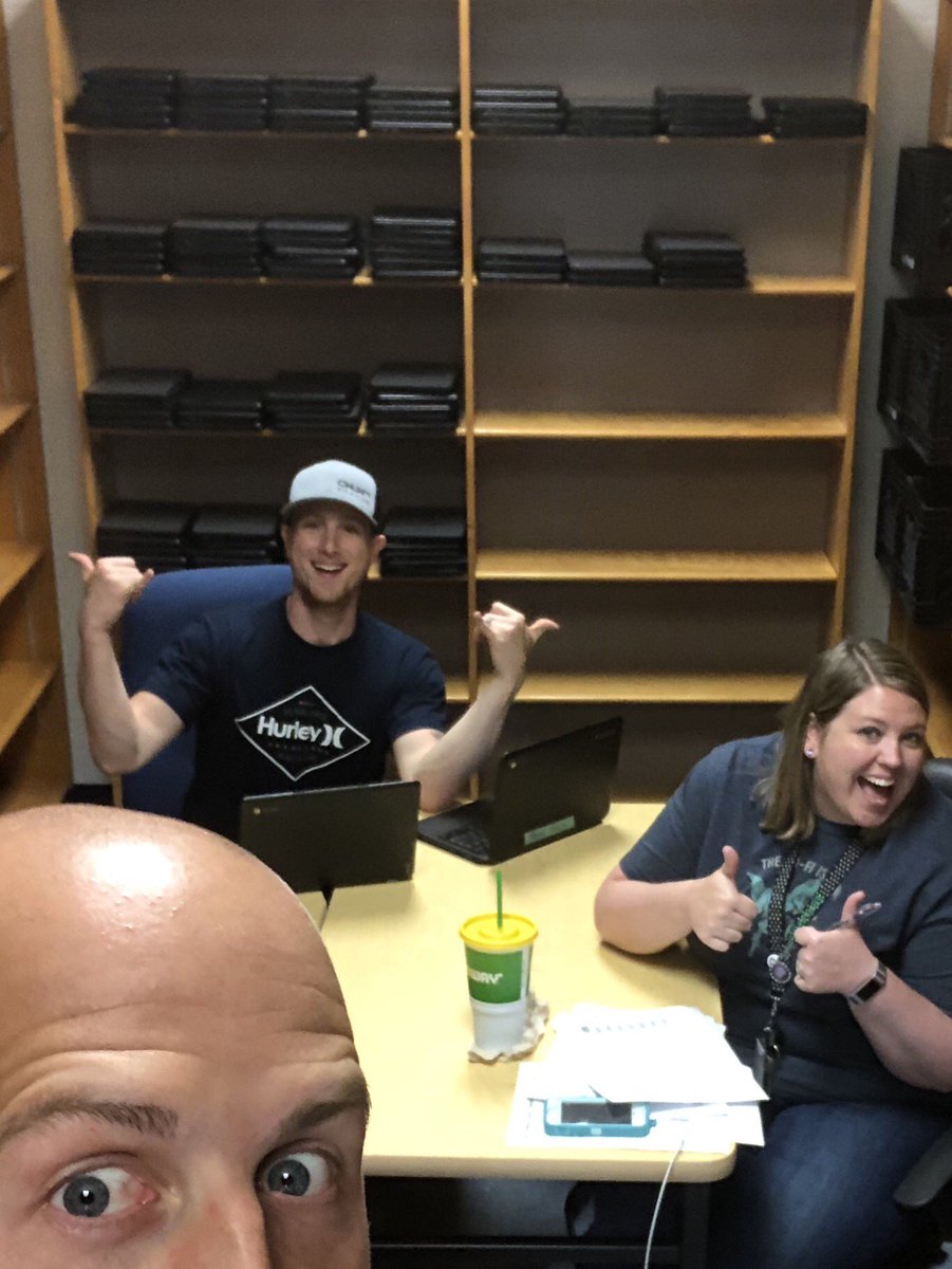 chris_cullom's tweet photo. In about 3 hours, over 4 days, our staff assisted in the collection of nearly all LHS Chromebooks (500+).
Then @KMeyering & Mr. Sharpe alphabetized them all for roll out!
Henry Ford eat your heart out!
Proud of the all hands on deck attitude displayed by our staff #saveanITF https://t.co/4RAg72SHfo