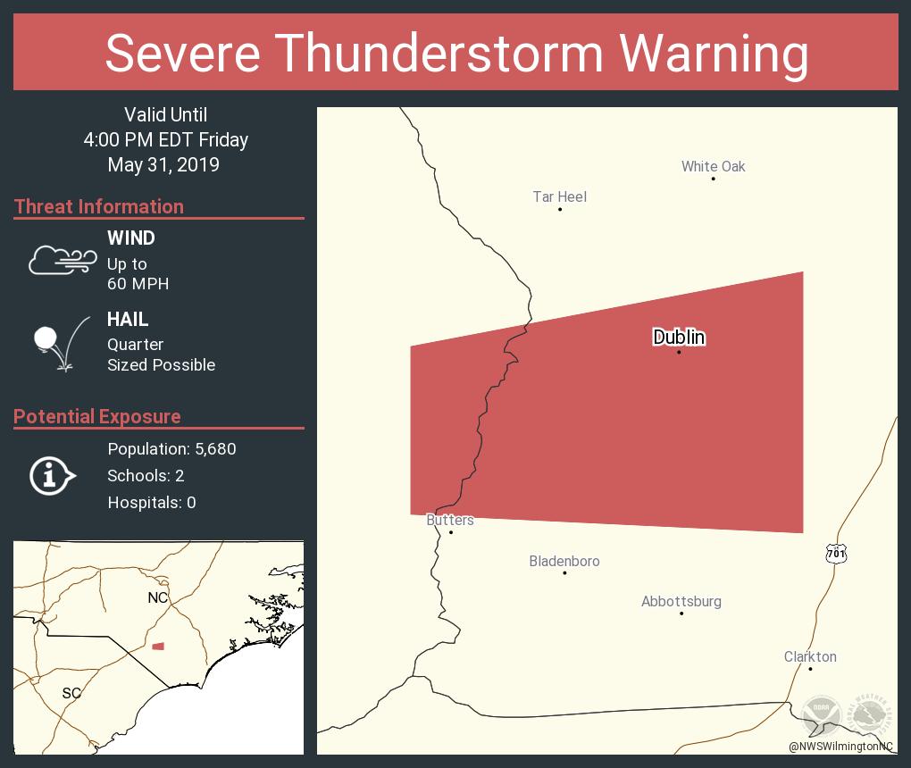 cweathernet's tweet photo. Severe Thunderstorm Warning continues for Dublin NC until 4:00 PM EDT https://t.co/BE10vGUurt
