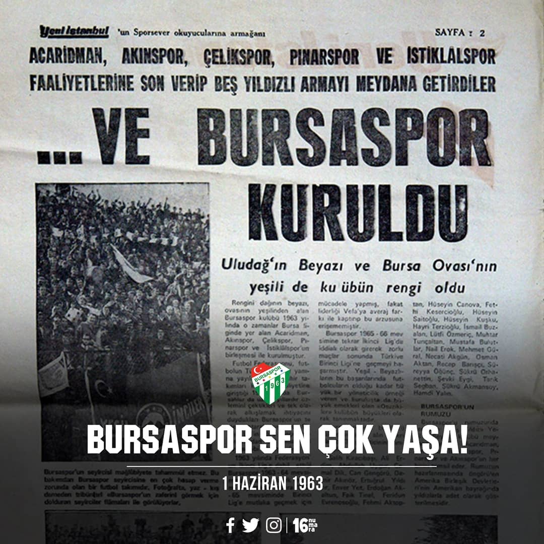 16numaraa's tweet photo. Ve #Bursaspor kuruldu... #1Haziran1963 https://t.co/S0xHtnixFw