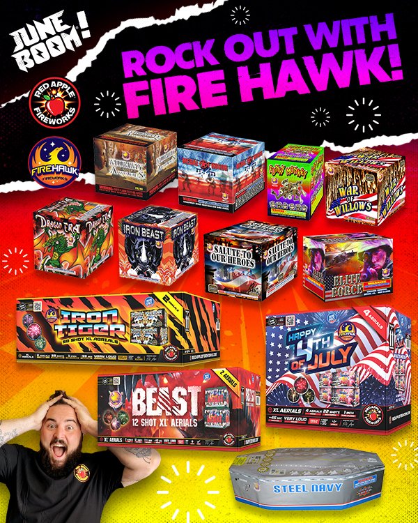 redapplefw's tweet image. Hey #Pyrosquad! JUNE BOOM® starts TOMORROW!

100+ new specials available tomorrow + more added EVERY DAY! It's already #litAF™! Shop now! bit.ly/2HO2nmG

Stock up now &amp;amp; get these specials shipped right to your door!

#welovefireworks® #JUNEBOOM® #fireworkstoyourdoor