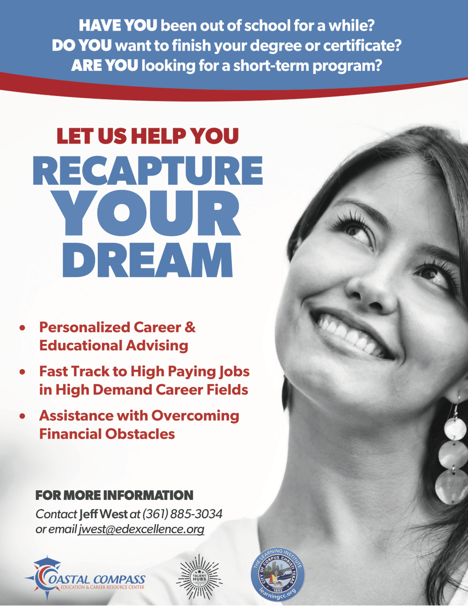 learningcctexas's tweet photo. Do you have some college credits and no degree or certificate? Apply to Recapture Your Dream of College Completion. #CityChampions #EducationAssistance #LearningCC https://t.co/rXNsnFbl10 https://t.co/lfKSJz5476