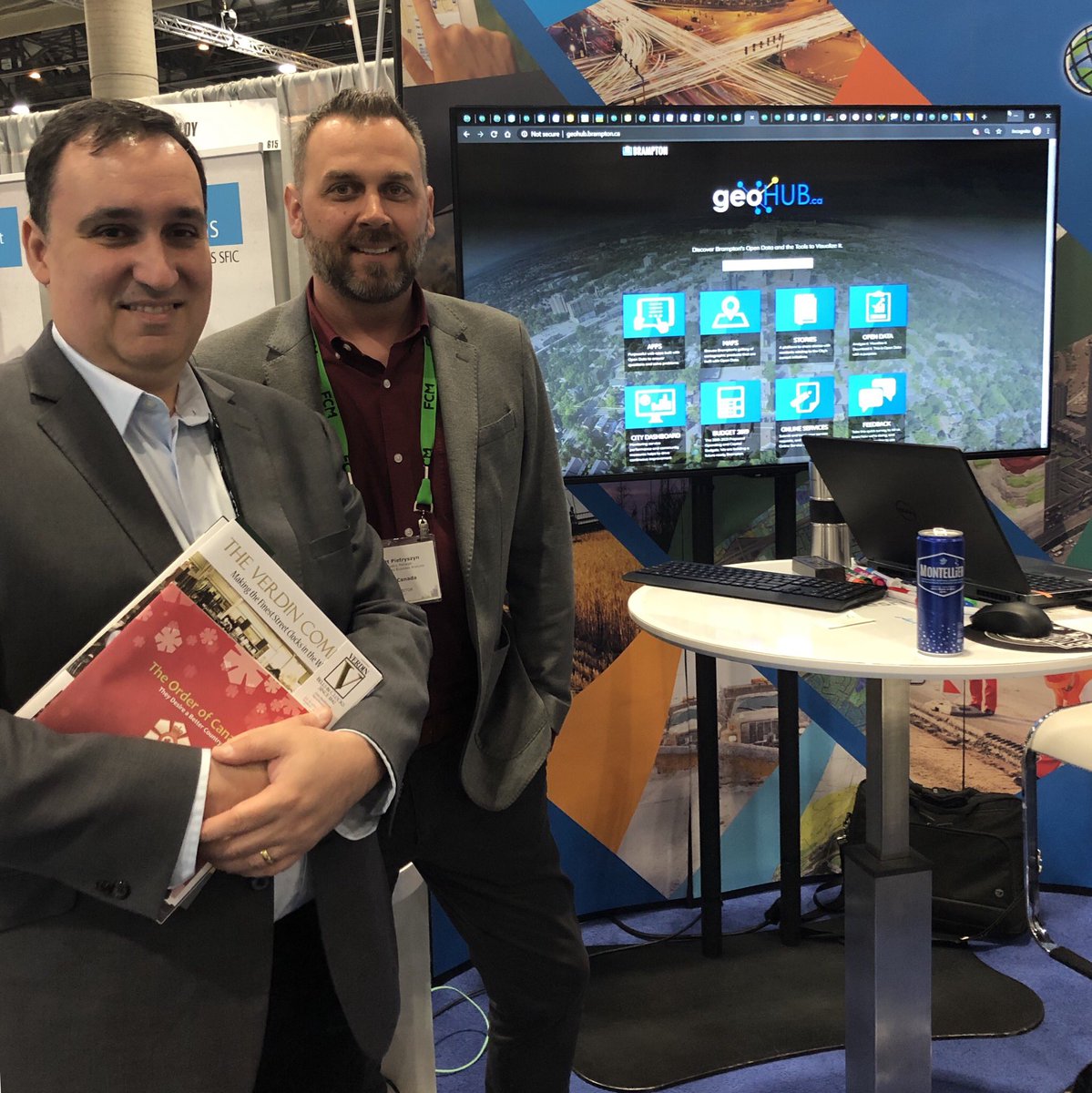 mattpietryszyn's tweet photo. Thank you Mayor @patrickbrownont and Regional Councillor @paulvicente for stopping by the @esricanada booth at #FCM2019 to chat @CityBrampton #OpenData and your award winning GeoHub. #BuildingBetterLives #LocalGov https://t.co/mFJ030WG25