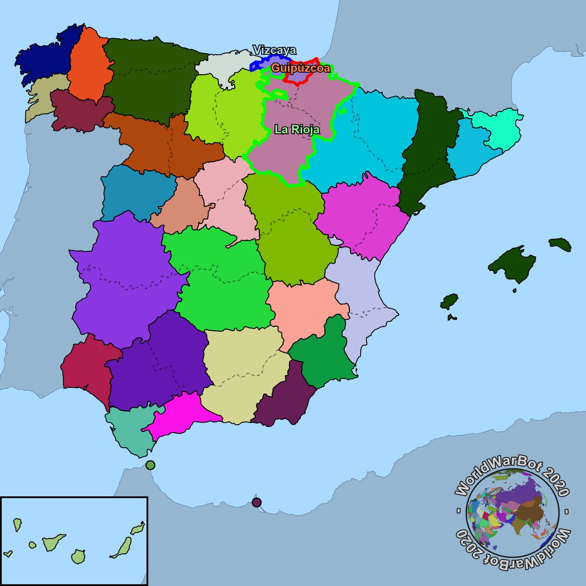 Segunda semana de agosto, año 2020, La Rioja ha conquistado la provincia de Guipúzcoa anteriormente ocupada por Vizcaya.
#LaRioja #Vizcaya