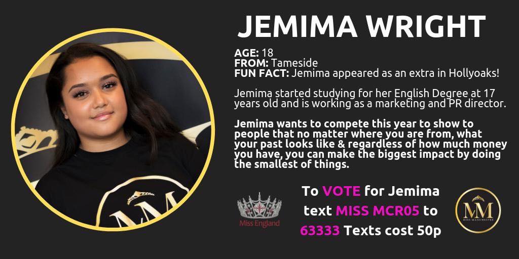We would like to congratulate Jemima Wright on making the final of the <a href="/MissMCRContest/">Miss Manchester Official</a>! 🎉

#MissManchesterContest #Finalist