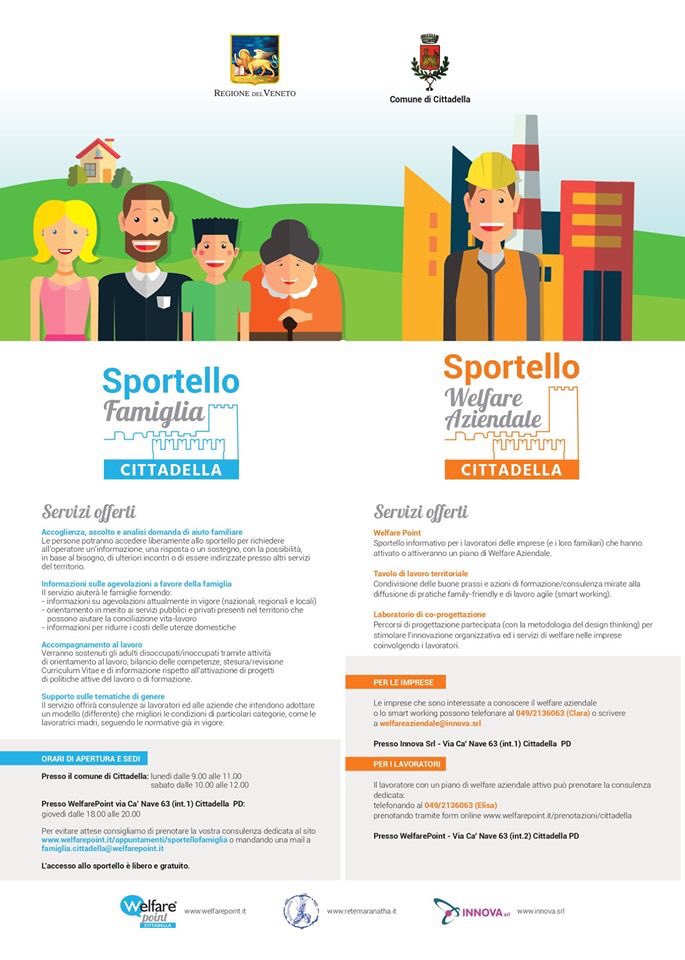 WelfarePoint's tweet image. A partire dal 3 giugno saranno attivati lo Sportello #Famiglia e lo Sportello #WelfareAziendale presso il @WelfarePoint #Cittadella