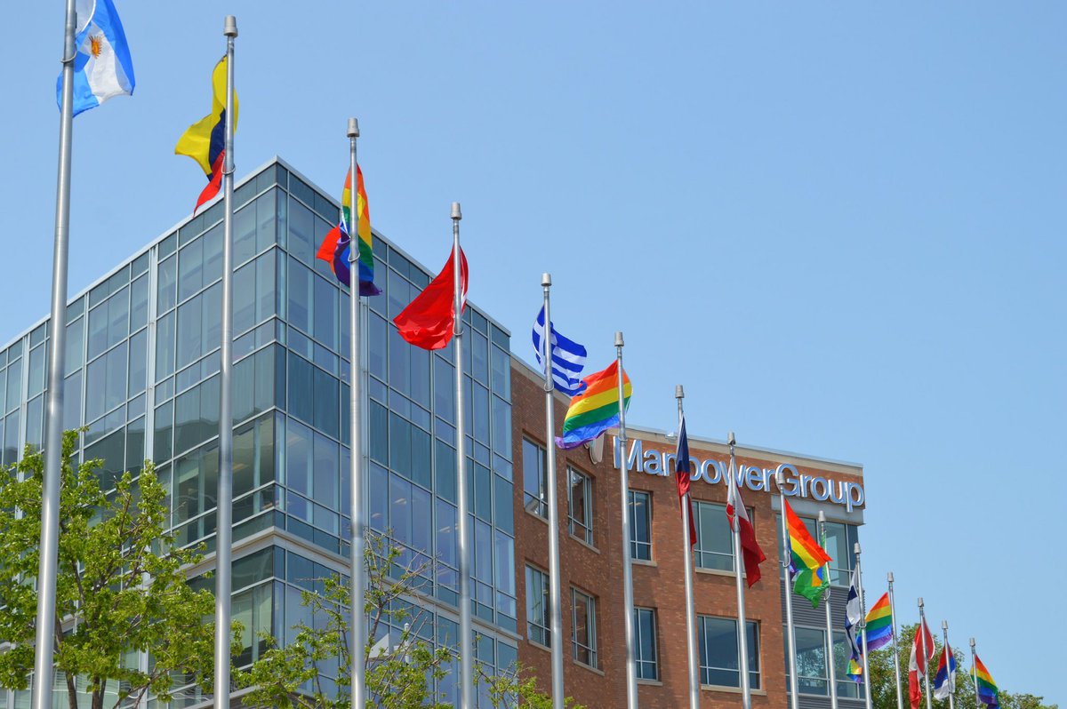 ManpowerGroup's tweet photo. Milwaukee’s riverfront just got a little more colorful 🏳️‍🌈 Happy #PrideMonth! Our support for the LGBTQ community is flying high as we celebrate diversity and champion inclusion at work. #ManpowerGroupPride 🌈 https://t.co/B8xh8t1xA5