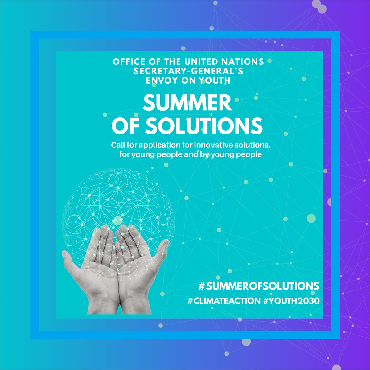 UNYouthAffairs's tweet photo. #TGIF! 🎉 Start your climate hero journey this weekend by submitting your innovative climate solutions to #SummerOfSolutions. Don't miss this opportunity▶️ winners will be showcased at the @UN Climate Summit in New York this September! Learn more: https://t.co/VKFMdD1EId https://t.co/CsI6t5bPMl