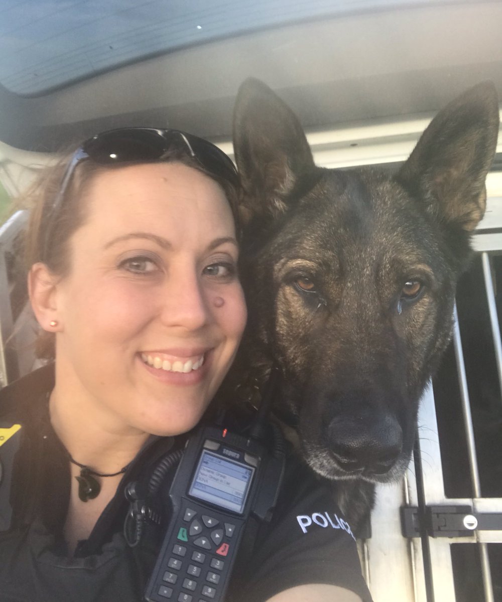 amydeemo's tweet photo. The lead holder is another year older today &amp; has now remembered that she’s 38 not 39 🙄😂 we’ve humoured her with selfies on the promise of a cheeky MacDonalds during the shift. She said she’d like a bad man for her birthday... a prisoner of course!! 😂🐶🐾🐾🏃🏻‍♂️ #HowOldIsShe https://t.co/V6RJ33R5TV