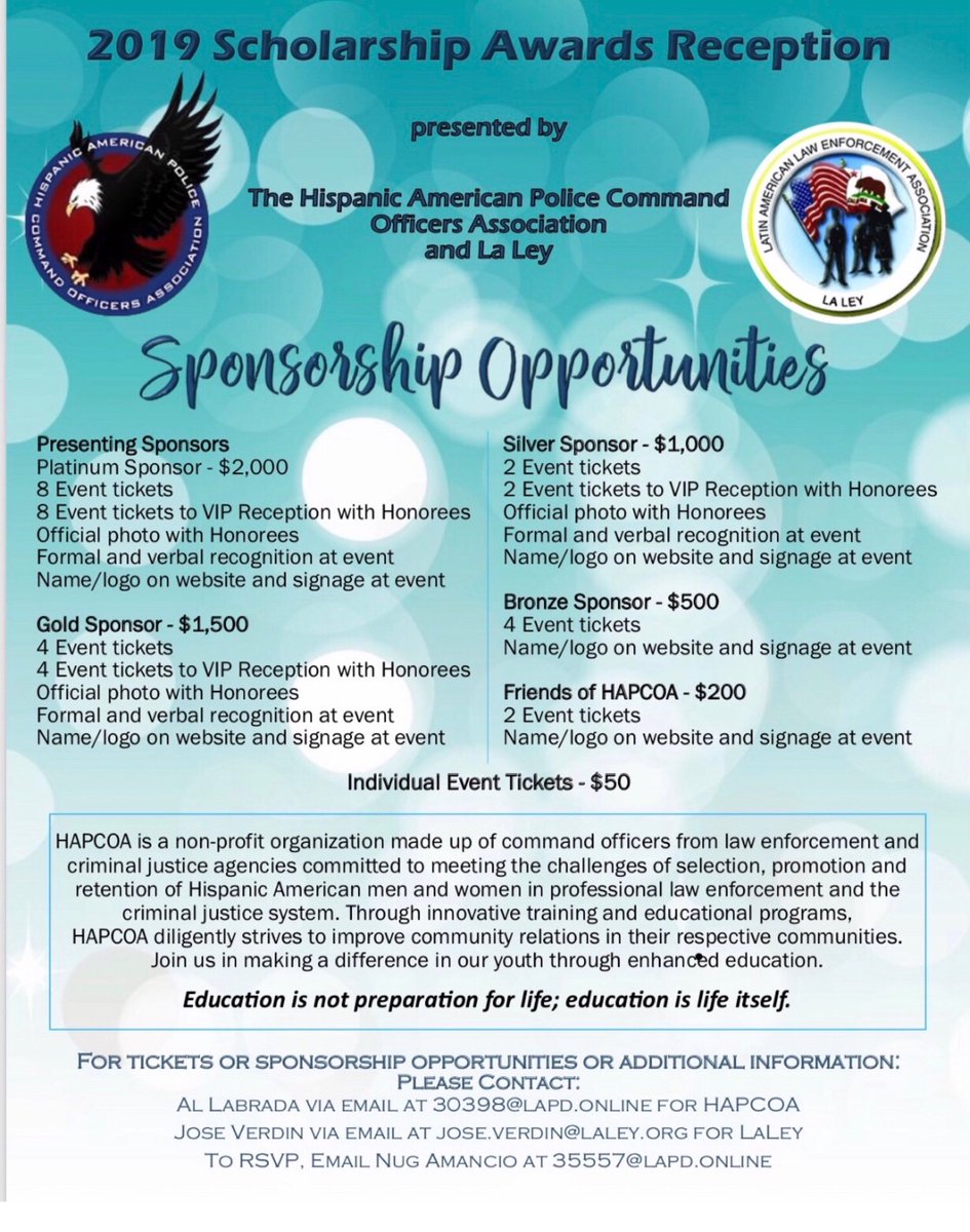 LAPDHollenbeck's tweet photo. Hollenbeck Community, 
2019 Scholarship Award: Friday, 7-7-19 @5pm &amp; Program @6pm
Location PLAZA de LA RAZA 3540 N. Mission Rd. 90031. Sponsorship Opportunities: Individual tickets $50 (please see flyer for group sponsorship). For tickets please see flyer. Hope to see you there! https://t.co/aCl62Rd4HB