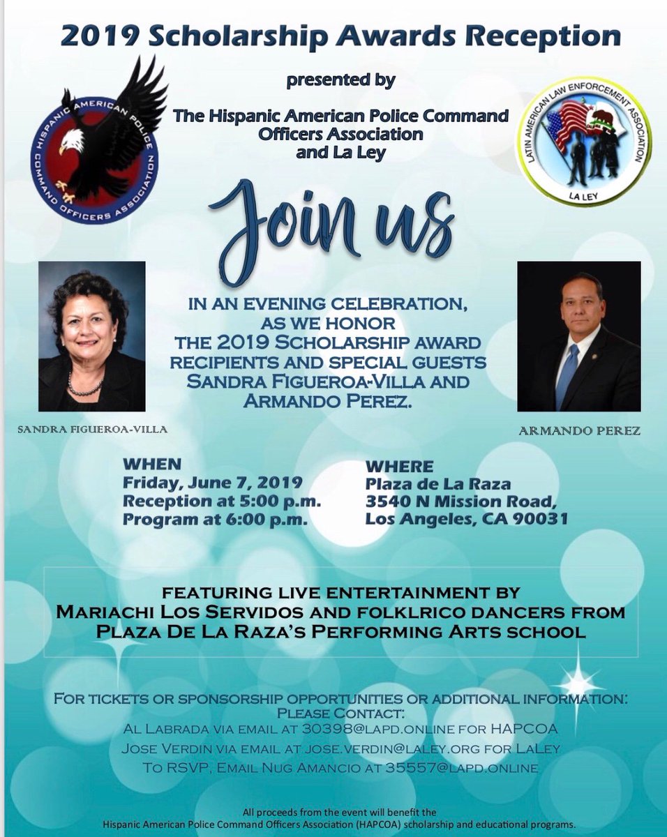 LAPDHollenbeck's tweet photo. Hollenbeck Community, 
2019 Scholarship Award: Friday, 7-7-19 @5pm &amp; Program @6pm
Location PLAZA de LA RAZA 3540 N. Mission Rd. 90031. Sponsorship Opportunities: Individual tickets $50 (please see flyer for group sponsorship). For tickets please see flyer. Hope to see you there! https://t.co/aCl62Rd4HB