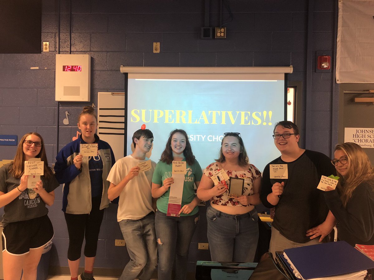 jhs_choir_'s tweet photo. Today, we celebrated the last full day of school with a choir party and the awarding of our CHOIR SUPERLATIVES!! Check out the goofy gifts our winners received 😂 https://t.co/u6km2FQjSS