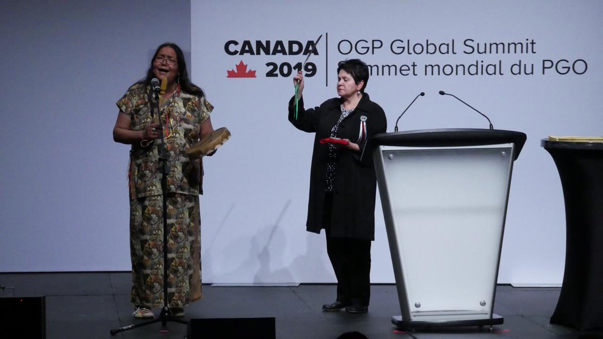 "We are responsible to help one another, we are responsible to share our wisdom and our teachings, for the benefit of one another and our children" - Claudette Commanda, Algonquin Elder blesses participants at the #OGPCanada Summit.