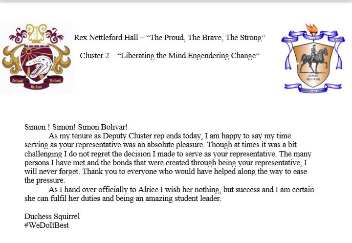 cluster2_rex's tweet image. Carrielle Applewhaite
Deputy Cluster Representative 2018-2019 
💙