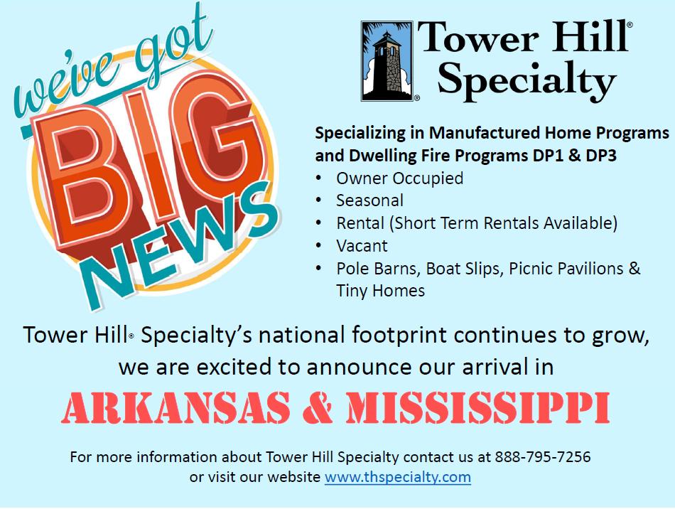 THSpecialty's tweet photo. Tower Hill Specialty continues to offer agents more opportunities, now in the states of Arkansas and Mississippi!
#towerhillspecialty #arkansasandmississippi #partneragents https://t.co/aMUWAvtaiw
