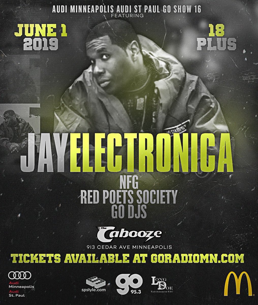 RedPoets's tweet image. Tomorrow night we open up for @JayElectronica ! Along with @NoFuxAroundGang and the Go DJ’s, it’s going down at @caboozempls. Stop thru! 

#RedPoets #JayElectronica #NFG #GoRadio