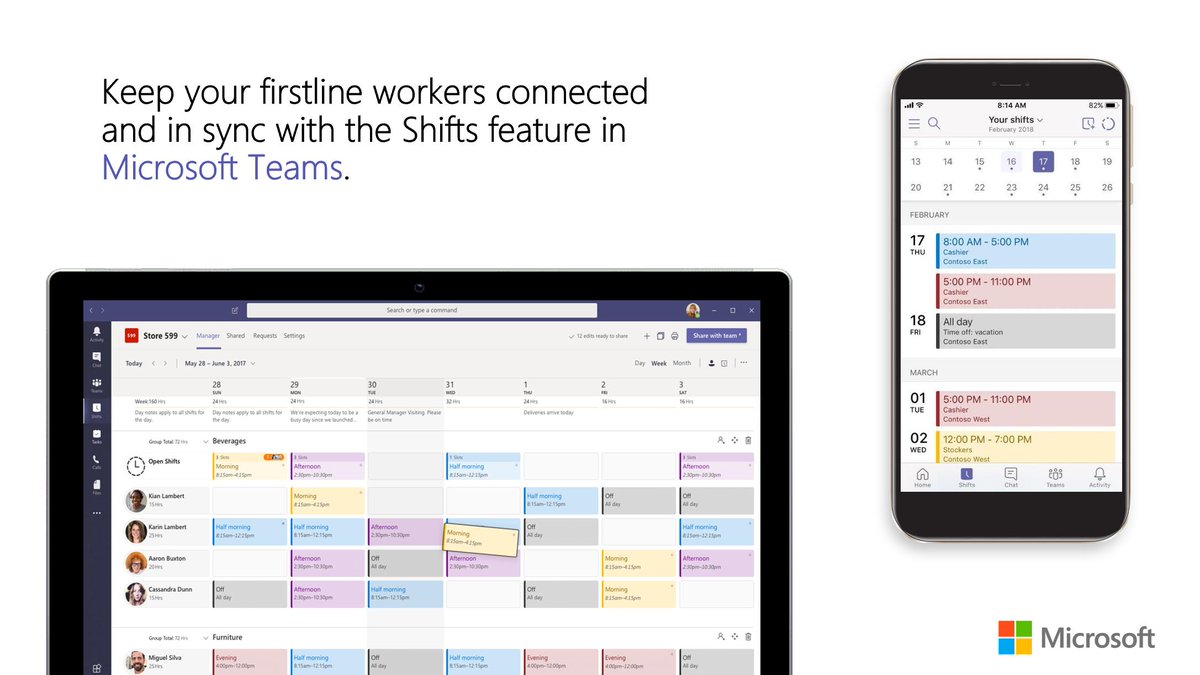 MicrosoftTeams's tweet photo. Create, update, and distribute schedules using the Shifts feature in #MicrosoftTeams. https://t.co/EAb8nZThYG https://t.co/5ewaIcpeCD