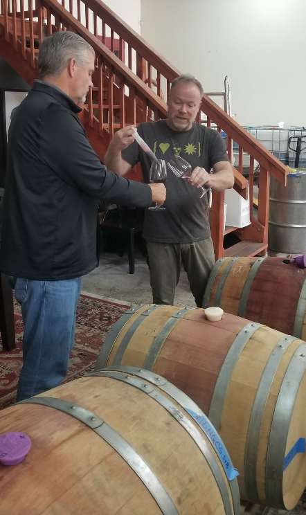 ClubNoQuarter's tweet photo. Fine-tuning the blend for next year's release with Co Founder John Hahn &amp; #Napa Cult Winemaker, Bryan Page. Going to be a good one! Happy Friday! #ClubNoQuarter #NoQuarter #MtVeeder #wine #winemaking #winelover https://t.co/342Cr9eSsc