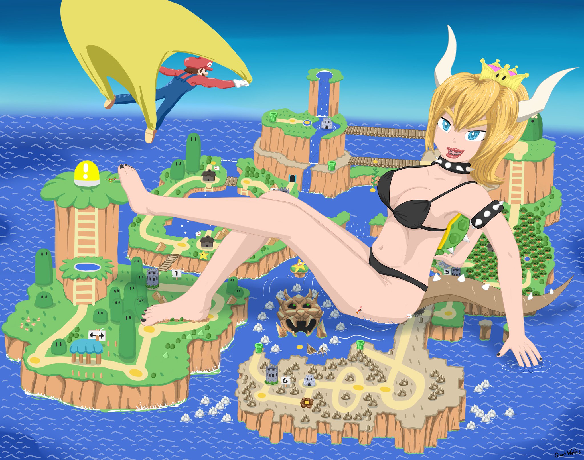 Giant Waifus on Twitter: "#giantess Bowsette sitting on the 