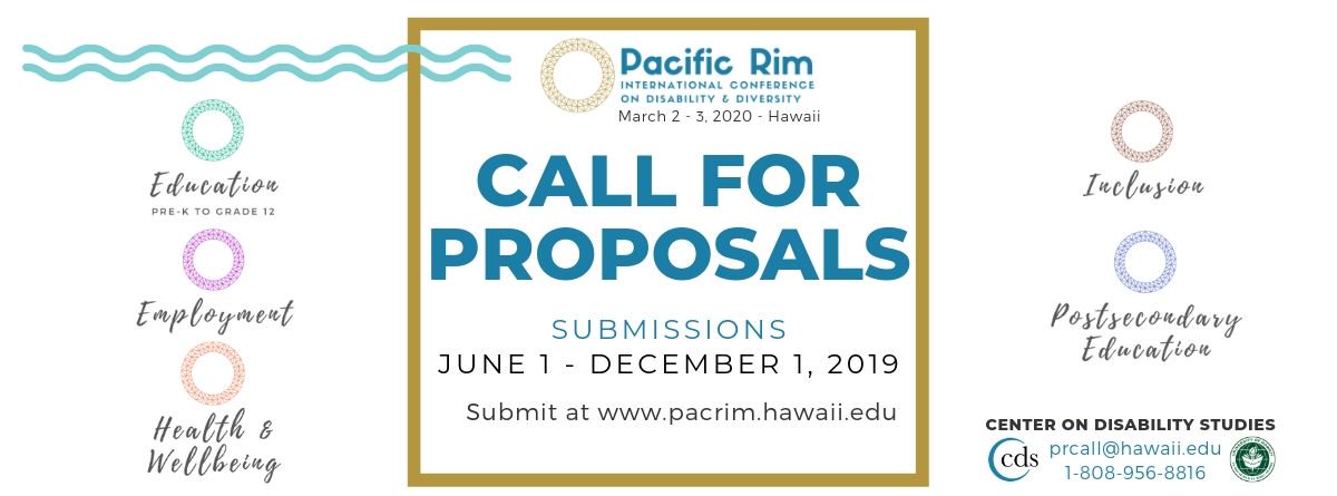 #PacRim2020 Call for Proposals - Submit June 1- Dec 1, 2019 at bit.ly/2020CFPmedia

35th Pacific Rim International Conference on Disability &amp; Diversity, #Hawaii, March 2-3, 2020 <a href="/PacRimHawaii/">Pacific Rim Conference | #PacRim2026</a> 

#Education #Employment #Health #Wellbeing #Inclusion #PostsecondaryEducation