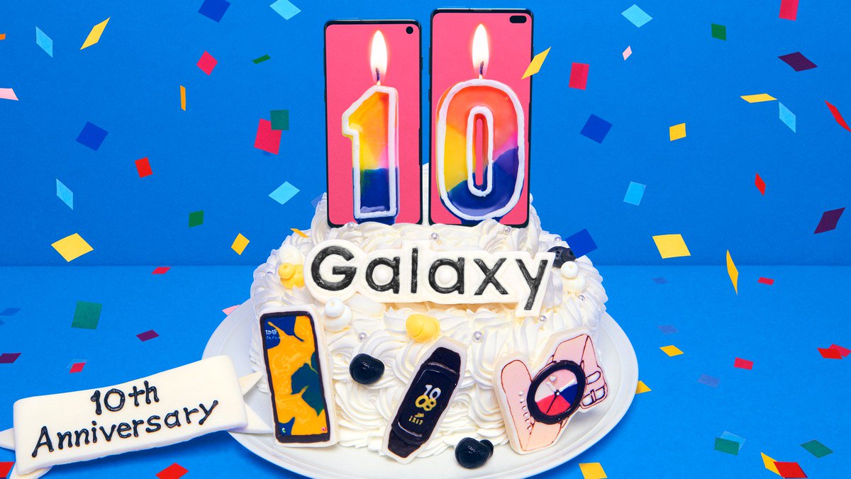 SamsungJPN's tweet photo. Galaxy Sシリーズの日本登場から10年🎉

お祝いの10周年ケーキ🎂
どの飾りを食べてみたいですか？

これからもGalaxyをよろしくお願いします。 https://t.co/4KuhBndnPR