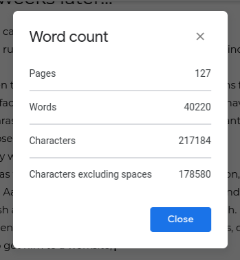 iveybooks's tweet photo. I hit 40K today! I think I may be about halfway done, which makes this a very decent attempt at my longest, coherent, plan-to-publish fiction! #amwriting #wordcountcheckin #writeallthewords https://t.co/MRSEoZoUGh