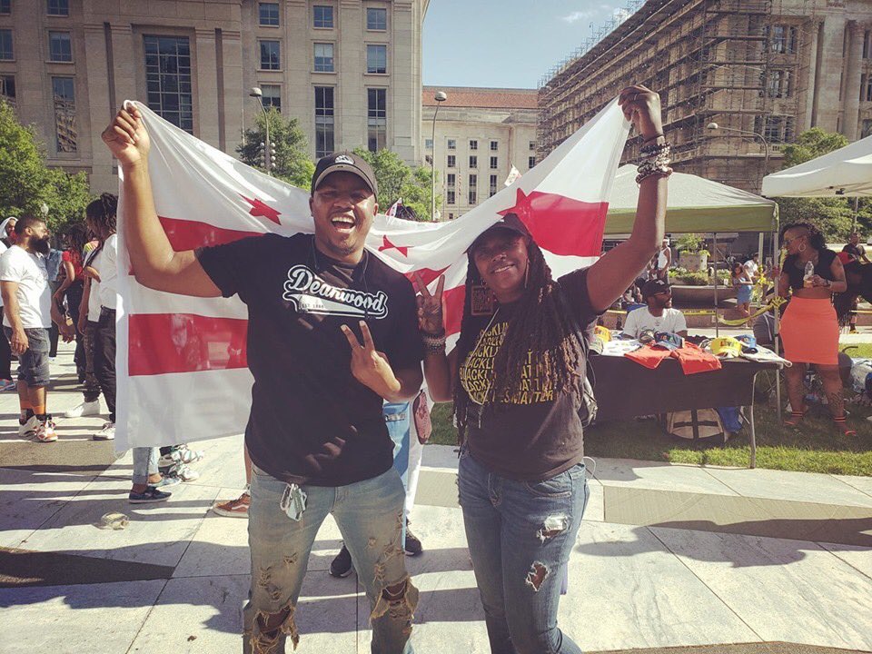 DMVBlackLives's tweet photo. Shoutout to @dcmadness202 for coming through with the @washingtondc Flag at #LongLiveGoGo #Moechella #DCLobbyDay #DontMuteDC #DCNatives #WeSoDC #DCorNothing Comrades @LorenzoANC7C04 @ItsNeeTay https://t.co/j3HWhhwTfX
