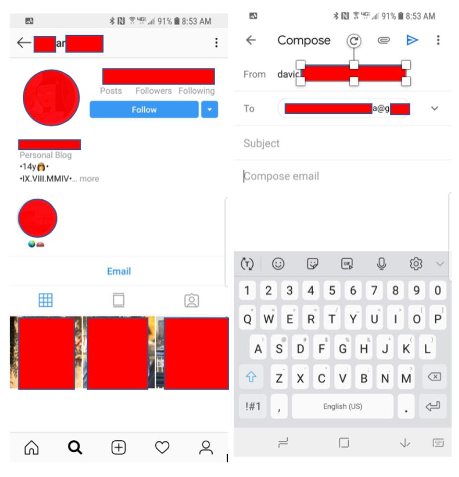 davidjstier's tweet photo. @CISO_Jill I'm the researcher who told IG of 49M user data leak in Feb. Situation more serious than noted. IG not responded to my examples of minors' (<17y/o) phone &amp;/or email shown in app &amp; leaked on web for MONTHS. Screen of 14 yr old's profile &amp; email addr-5 days ago Concerned? Please RT https://t.co/NKk6IDSuSj