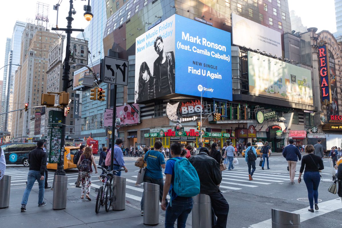 Camila_Cabello's tweet photo. wowwwwww thank you @Spotify for this gorgeous billboard in Times Square and for featuring Find You Again on your New Music Friday and Today’s Top Hits playlists! 💔💔💔 cc: @MarkRonson https://t.co/0nlVz81l2j