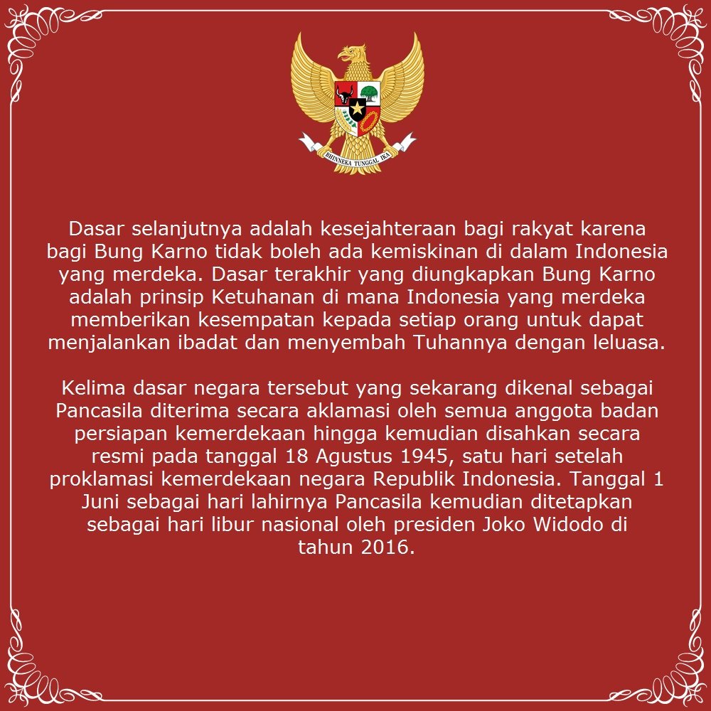 Pancasila resmi disahkan menjadi dasar negara indonesia merdeka pada tanggal