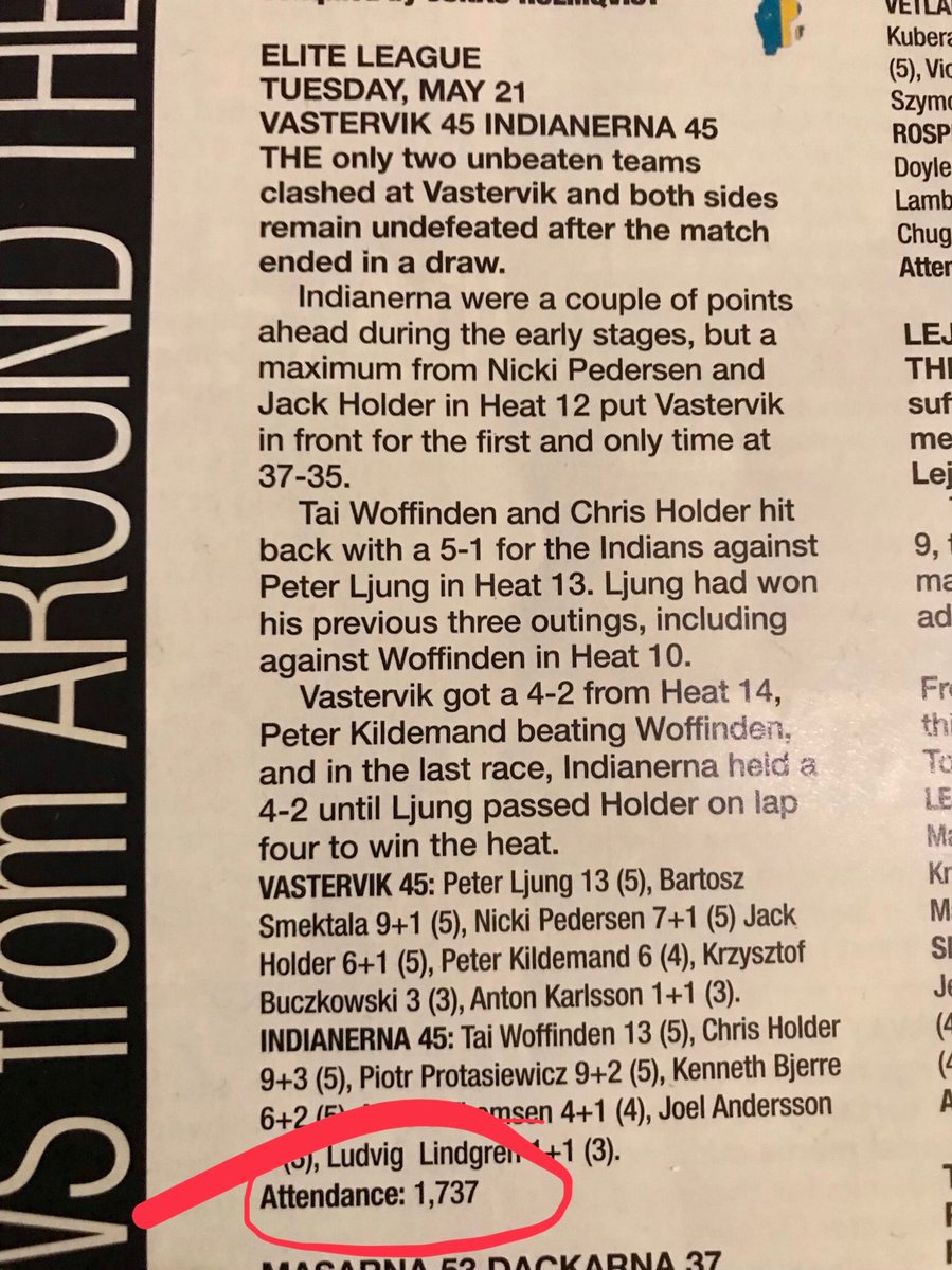 GaryHavelock's tweet photo. I see the crowds in Sweden are massively down on 10-15 years ago. Most clubs were getting 3-5k. At Masarna we got 5k most weeks and 12.5k for our
leg 🦵🏽 of final. #SM2000 https://t.co/gHJPdJ8LQK