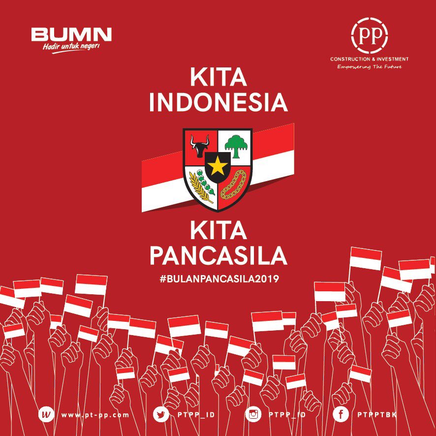 PTPP_ID's tweet photo. Kita Indonesia, Kita Pancasila! ๐ฎ๐ฉ๐ฎ๐ฉ๐ฎ๐ฉ
Selamat Hari Lahir Pancasila! ๐
#haripancasila
#kitaindonesiakitapancasila
#empoweringthefuture
#aseanclasscompany
#ptpp https://t.co/ezEUHt9hjz