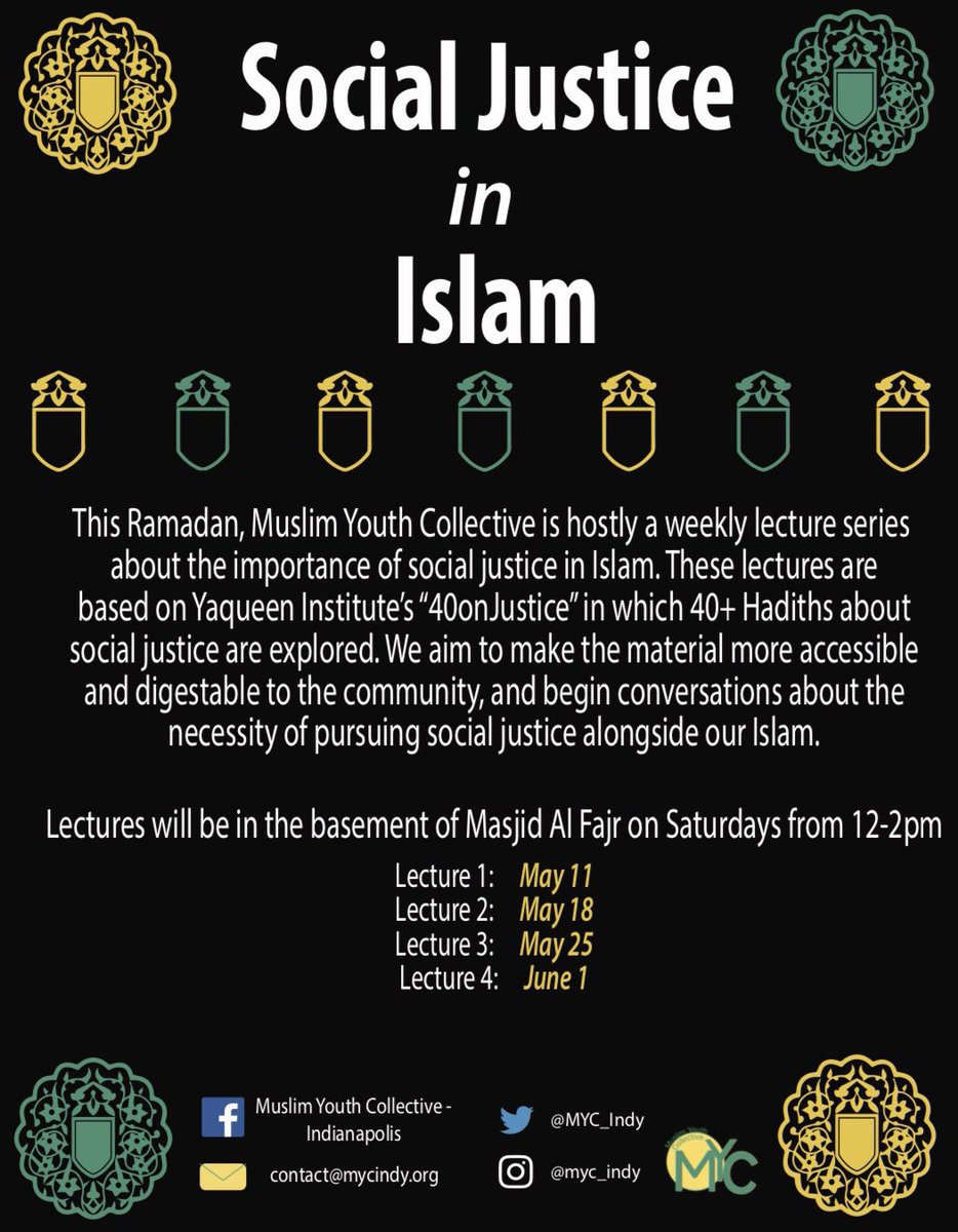 If you haven’t yet come to one of our Social Justice lectures, it’s not too late! We will be continuing the series after Ramadan iA. Join us tomorrow from 12-2 in the front room/musala of the masjid.