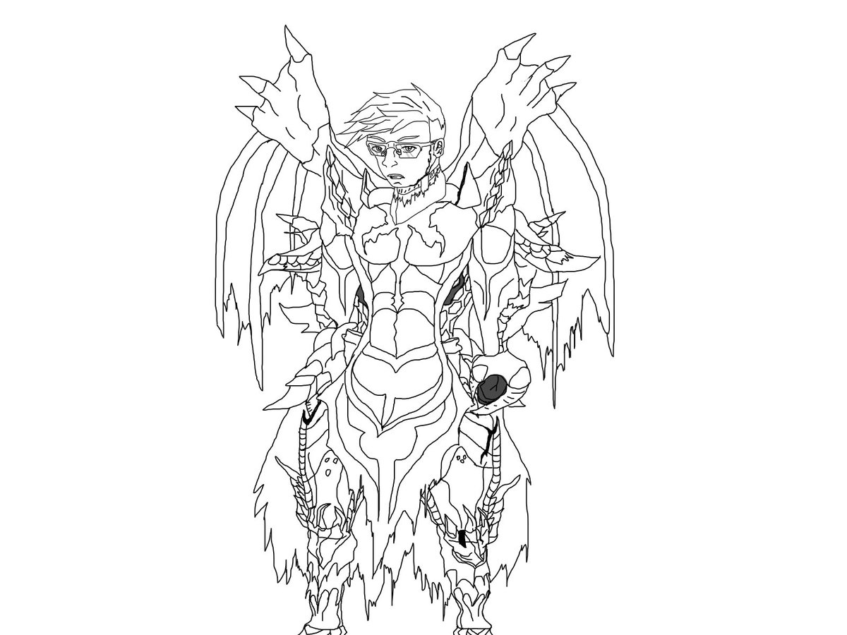 //Worked on this lineart alone for FOUR HOURS AND JUST FINISHED IT. I will color tomorrow. Chaotic Gore Magala Armor from Monster Hunter Generations Ultimate. <a href="/MiniLaddd/">.</a> #minifanart #Miniladdfanart //