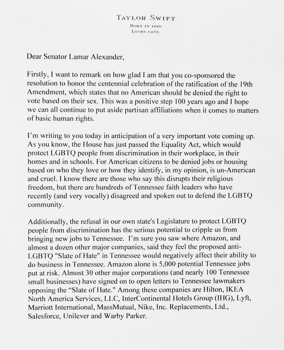 Letter from Taylor Swift