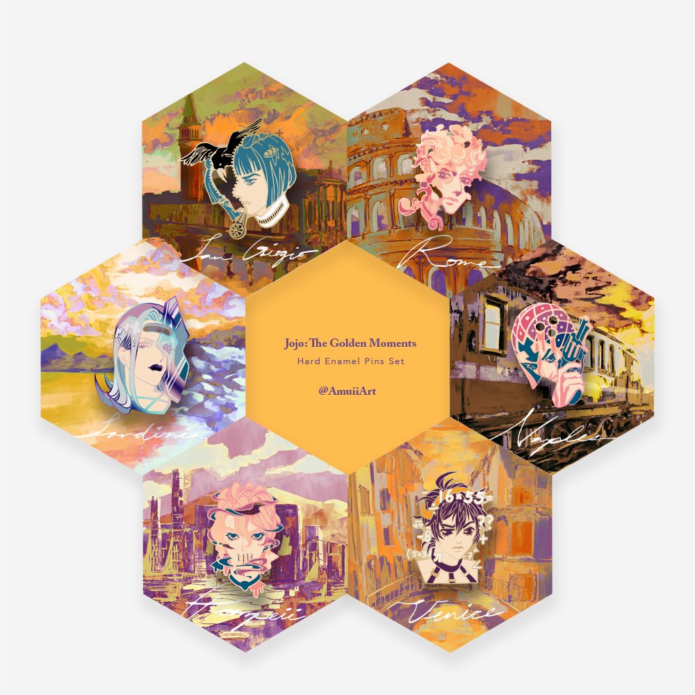 Amuiiart's tweet photo. 【RT💛&amp; Giveaway】The Golden Moments / Jojo's Enamel Pin Set 💛 Finally, they all come true perfectly💖 International pre-order is opened now! See more details👉 https://t.co/XnhzEfpUn0

💛Retweet this to join the giveaway
💛Giving out 1 pin for every 100 retweets. https://t.co/KaXl4RWRs6