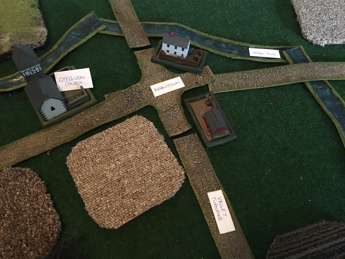 wargameswriter's tweet image. Tabletop all set up for today’s solo Black Powder ACW game: the first battle of Kernstown, March 23rd 1862. #saturdaygaming #wargaming