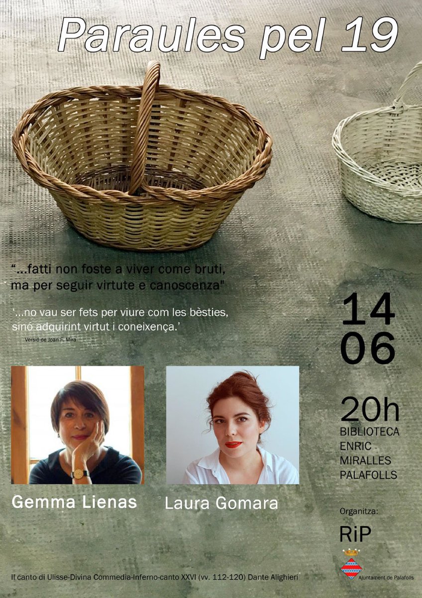 BiblioPalafolls's tweet photo. Paraules pel 19. Cicle de conferències.
Amb Gemma Lienas i Laura Gomara. 
Organitza RIP.
Divendres 14 de juny a les 20h a la Biblioteca Enric Miralles de Palafolls. https://t.co/uxm2BvZyon