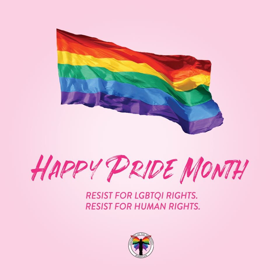 upbabaylan's tweet photo. This Pride month, let's take a stand against inequality and resist for LGBTQI rights—for human rights.

Happy Pride Month! 🌈🏳️‍🌈

#ResistForLGBTQIRights #ResistForHumanRights https://t.co/mQBS3tUn3F