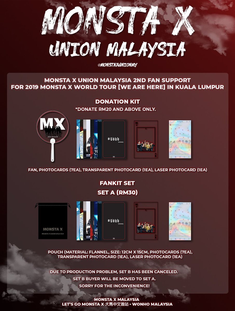MonstaxUnionMY's tweet photo. [📢]

🤩FANKIT DESIGN IS OUT 🤩

Due to production problem, SET B has been canceled. SET B buyer will be moved to SET A.
Sorry for the inconvience.🙏🏻

Dateline: 9 JUNE 2019 

#MONSTAXinMY #MONSTAXINKL #WeAreHereInKL #MONSTAX https://t.co/LOLhNZoLuf