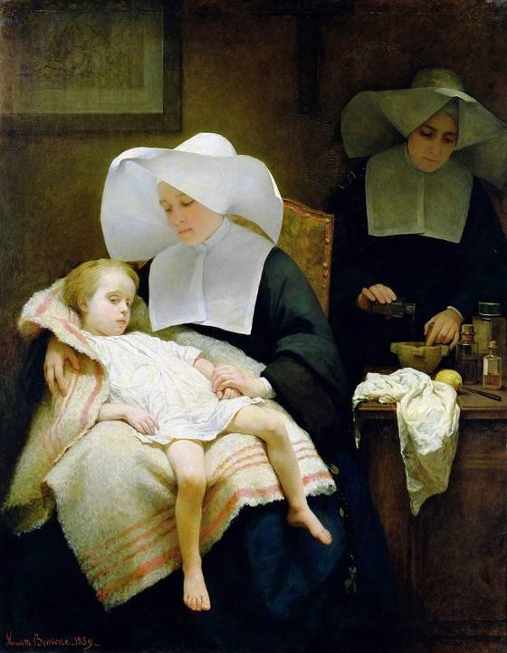 artinsociety's tweet photo. 19C French painter Sophie de Bouteiller worked under a pseudonym as it was not deemed seemly for “ladies” to work as artists. Here ~ young girl is distracted from writing by goldfinch ■ North African woman stands, eyes averted to the side, her hands enfolded ■ Sisters of Mercy https://t.co/hontzNOXR3