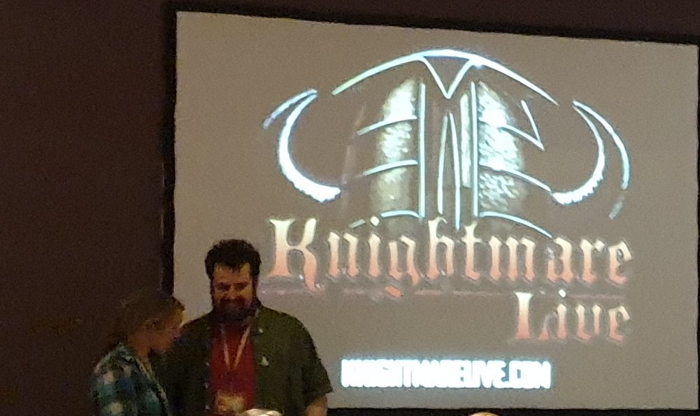 Tommy__Drummond's tweet photo. Great to see @KnightmareLive agian at @UKGamesExpo super funny show as ever from the team. Welcome surprise to see @tombellforever back as @LordFearlive. @NoPunIncluded were good choice, looked like they loved it as well! #bucketofdoom https://t.co/2KFJqk86SC